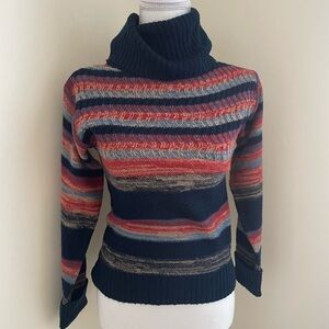 Collage Striped Sweater With Cowl Neckline. Cabin Core Y2K